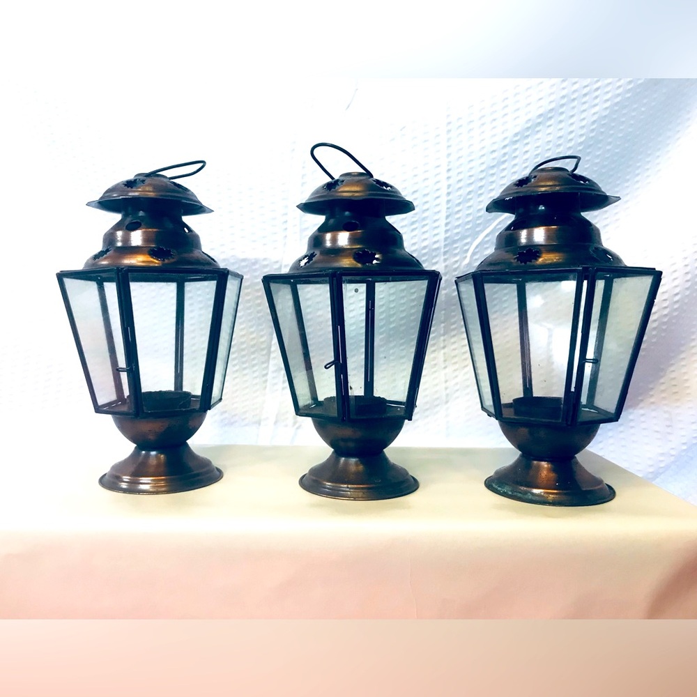 3 Brass Tealight Lanterns